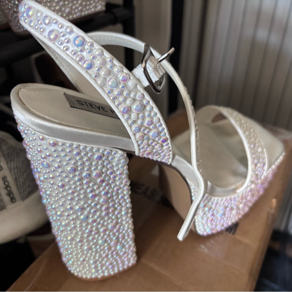 Steve Madden Iridescent Pearl-Studded Heels